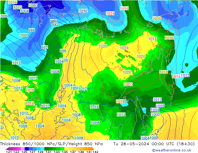 Thck 850-1000 hPa ECMWF wto. 28.05.2024 00 UTC