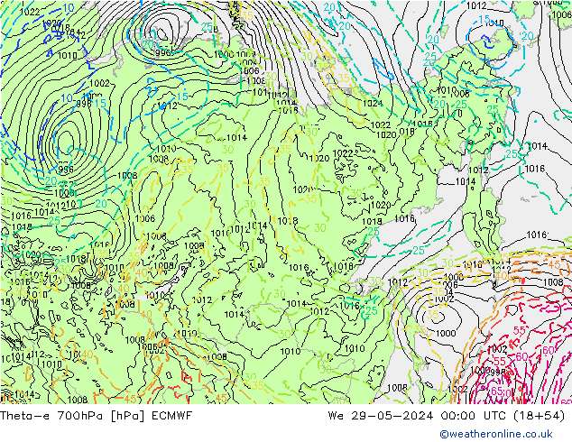 Theta-e 700hPa ECMWF Mi 29.05.2024 00 UTC