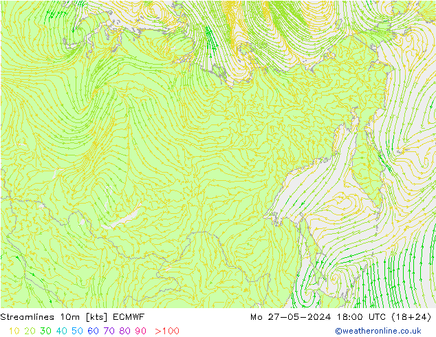 Stromlinien 10m ECMWF Mo 27.05.2024 18 UTC