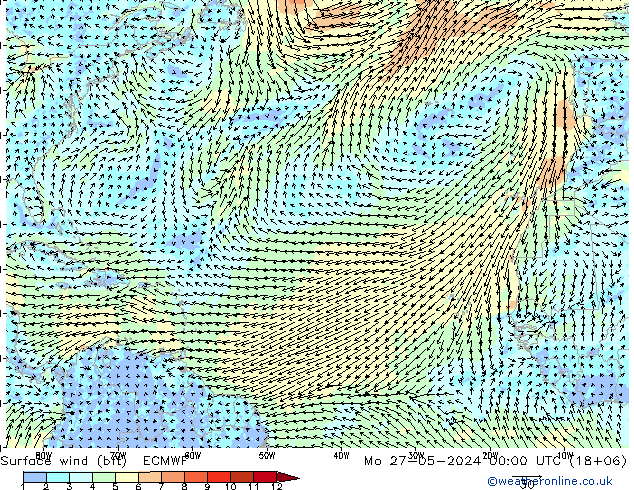 Surface wind (bft) ECMWF Mo 27.05.2024 00 UTC