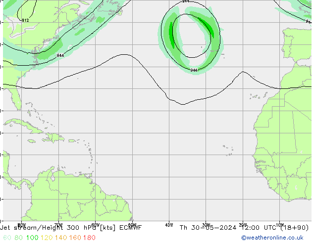 Jet stream/Height 300 hPa ECMWF Th 30.05.2024 12 UTC