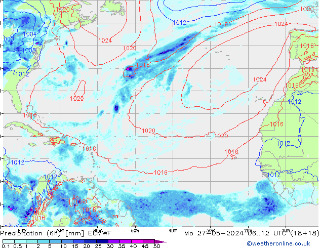 Z500/Rain (+SLP)/Z850 ECMWF Mo 27.05.2024 12 UTC