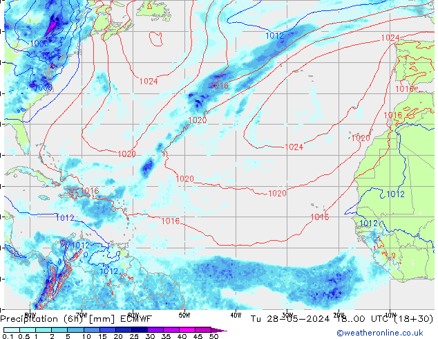 Z500/Rain (+SLP)/Z850 ECMWF Tu 28.05.2024 00 UTC