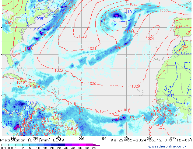 Z500/Rain (+SLP)/Z850 ECMWF Mi 29.05.2024 12 UTC