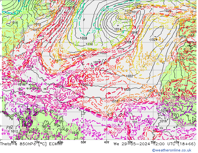 Theta-e 850гПа ECMWF ср 29.05.2024 12 UTC