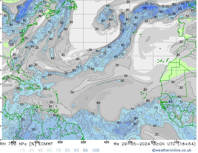 700 hPa Nispi Nem ECMWF Çar 29.05.2024 00 UTC