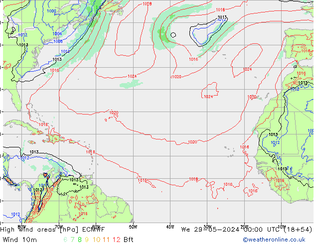 yüksek rüzgarlı alanlar ECMWF Çar 29.05.2024 00 UTC