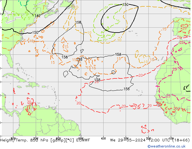 Z500/Rain (+SLP)/Z850 ECMWF Mi 29.05.2024 12 UTC