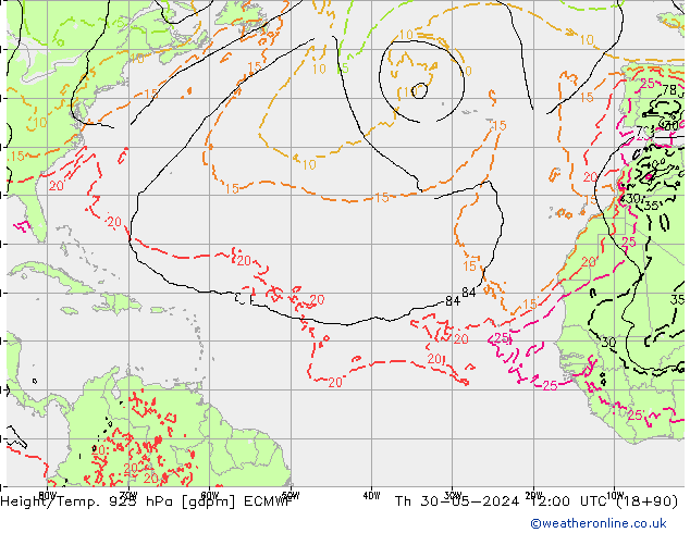 Height/Temp. 925 hPa ECMWF Th 30.05.2024 12 UTC