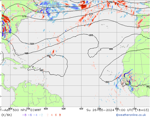 T-Adv. 500 hPa ECMWF Paz 26.05.2024 21 UTC