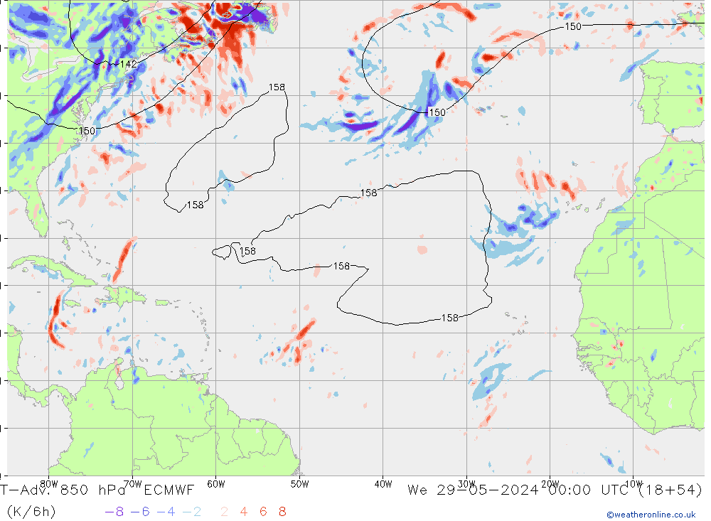 T-Adv. 850 hPa ECMWF śro. 29.05.2024 00 UTC