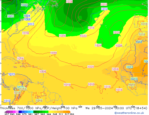 Thck 700-1000 hPa ECMWF We 29.05.2024 00 UTC