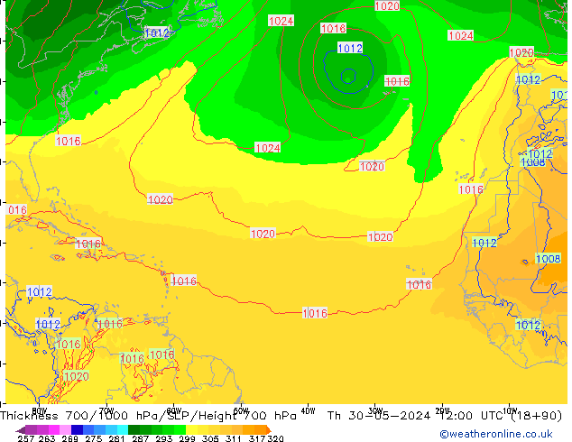 Thck 700-1000 hPa ECMWF  30.05.2024 12 UTC