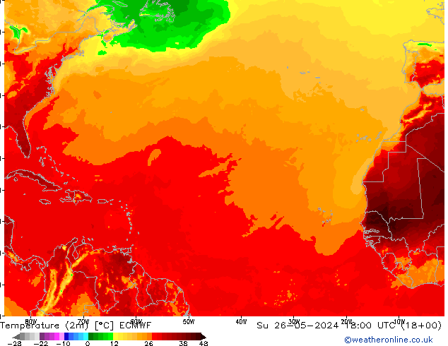 Sıcaklık Haritası (2m) ECMWF Paz 26.05.2024 18 UTC