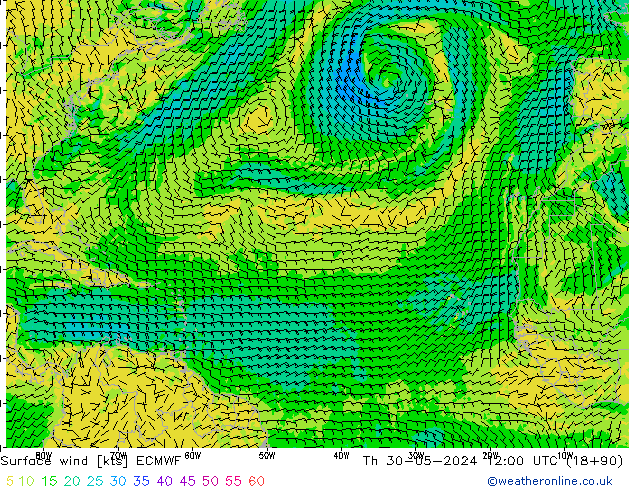 Vent 10 m ECMWF jeu 30.05.2024 12 UTC