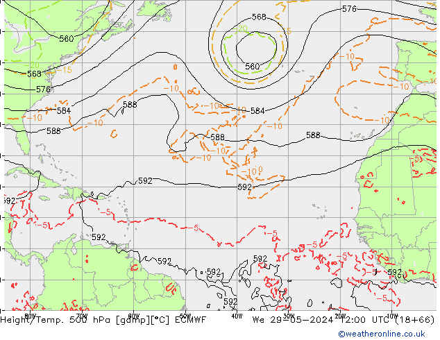 Z500/Rain (+SLP)/Z850 ECMWF Mi 29.05.2024 12 UTC