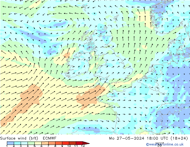  10 m (bft) ECMWF  27.05.2024 18 UTC
