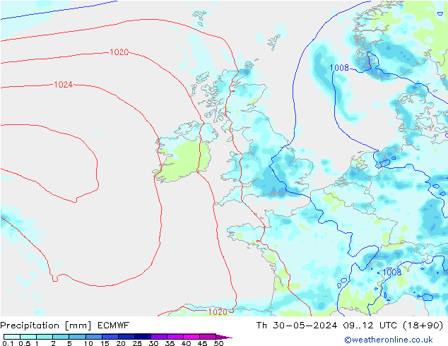 Précipitation ECMWF jeu 30.05.2024 12 UTC