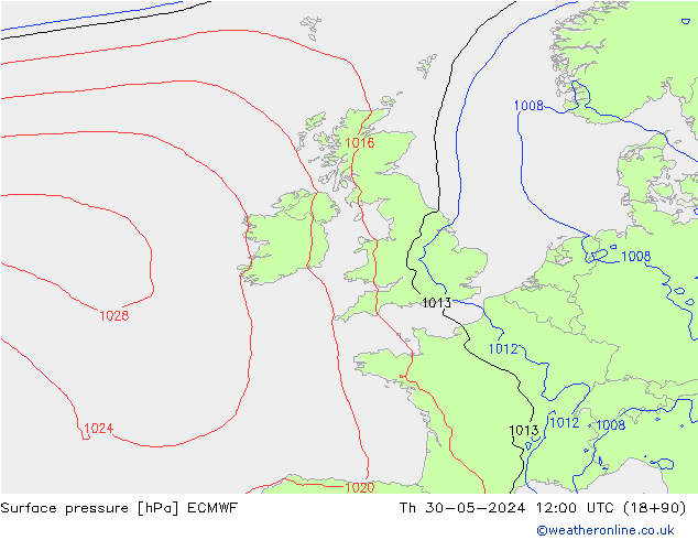 Surface pressure ECMWF Th 30.05.2024 12 UTC