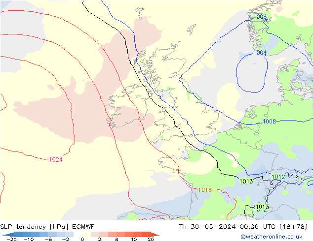 SLP tendency ECMWF Čt 30.05.2024 00 UTC