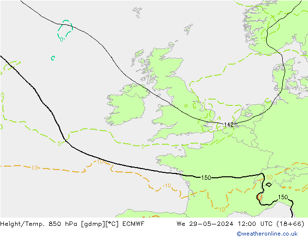 Z500/Rain (+SLP)/Z850 ECMWF mer 29.05.2024 12 UTC