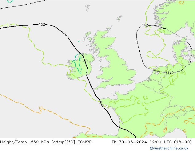 Height/Temp. 850 hPa ECMWF Th 30.05.2024 12 UTC