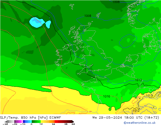 SLP/Temp. 850 hPa ECMWF mer 29.05.2024 18 UTC