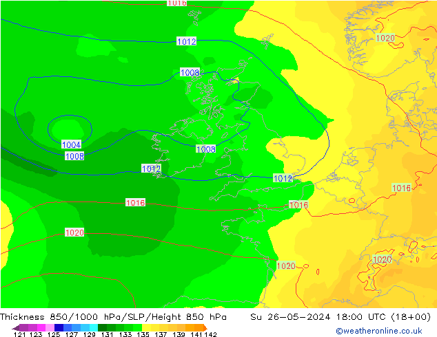 Thck 850-1000 hPa ECMWF dom 26.05.2024 18 UTC