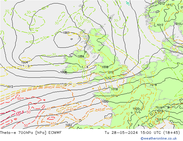 Theta-e 700hPa ECMWF  28.05.2024 15 UTC