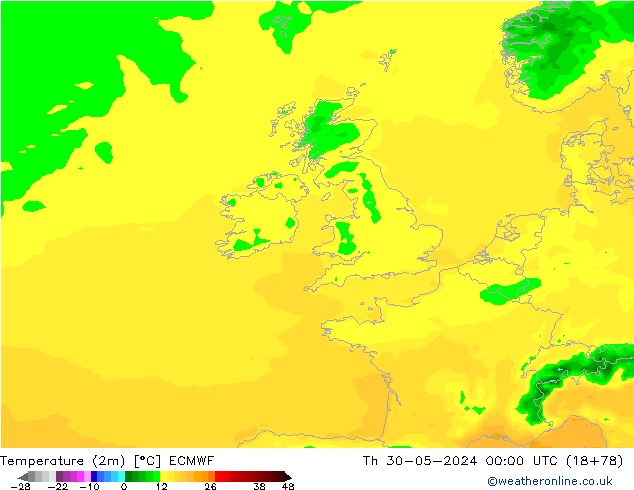 Temperature (2m) ECMWF Čt 30.05.2024 00 UTC