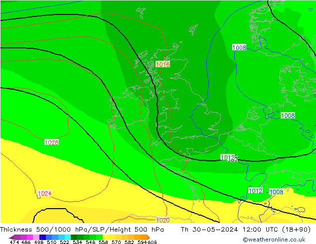 Thck 500-1000hPa ECMWF Th 30.05.2024 12 UTC