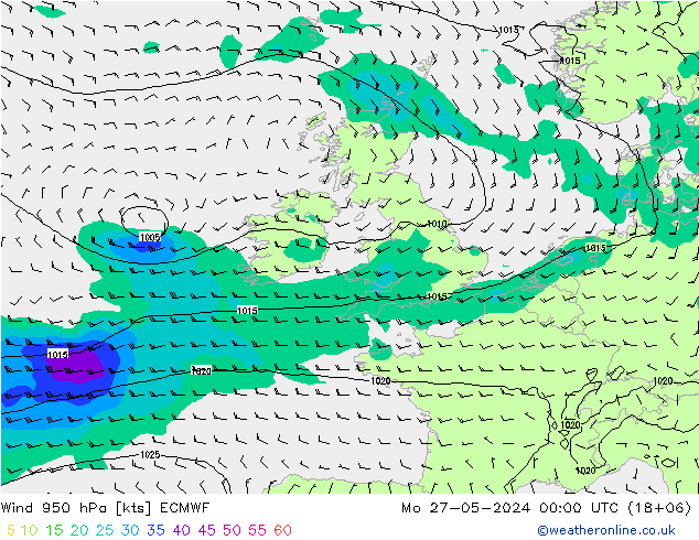 Vent 950 hPa ECMWF lun 27.05.2024 00 UTC