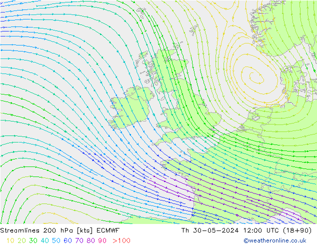 Ligne de courant 200 hPa ECMWF jeu 30.05.2024 12 UTC