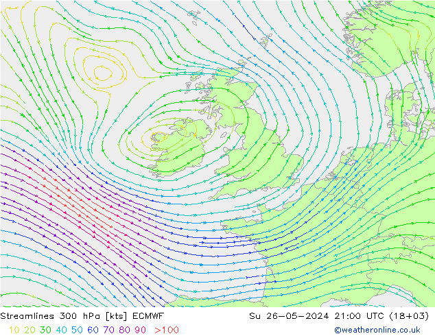 ветер 300 гПа ECMWF Вс 26.05.2024 21 UTC