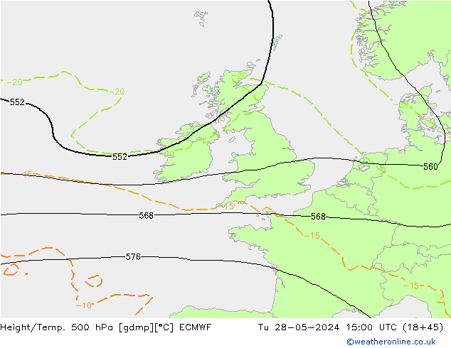 Height/Temp. 500 hPa ECMWF Tu 28.05.2024 15 UTC