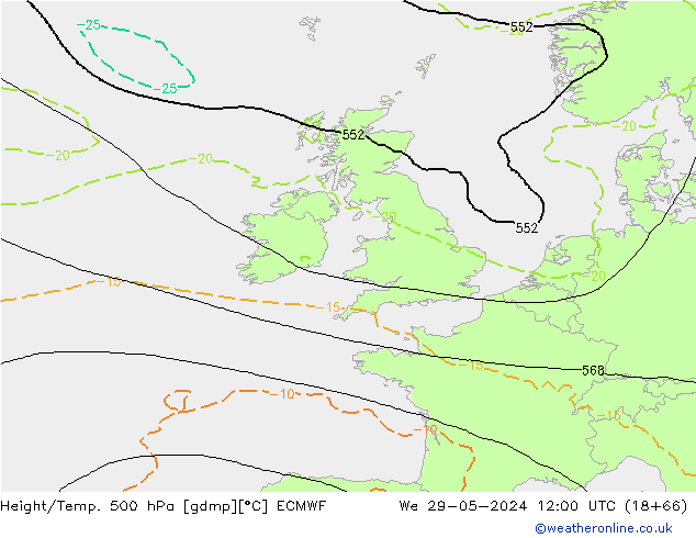 Z500/Rain (+SLP)/Z850 ECMWF mer 29.05.2024 12 UTC