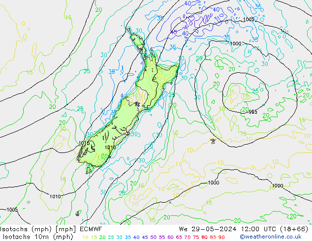 Isotachs (mph) ECMWF We 29.05.2024 12 UTC