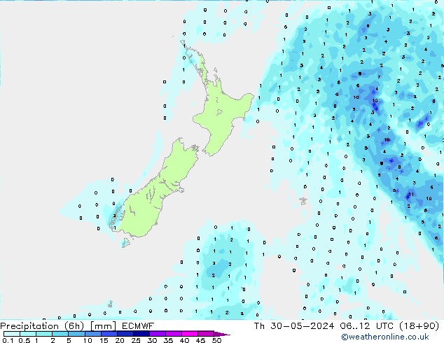 Z500/Rain (+SLP)/Z850 ECMWF gio 30.05.2024 12 UTC