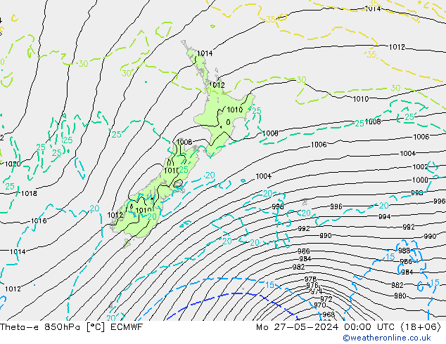 Theta-e 850hPa ECMWF Mo 27.05.2024 00 UTC