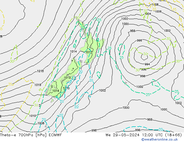 Theta-e 700hPa ECMWF  29.05.2024 12 UTC