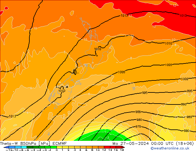 Theta-W 850hPa ECMWF pon. 27.05.2024 00 UTC