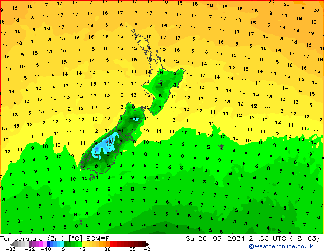 Temperature (2m) ECMWF Su 26.05.2024 21 UTC