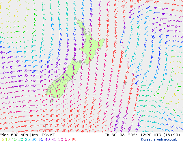 wiatr 500 hPa ECMWF czw. 30.05.2024 12 UTC