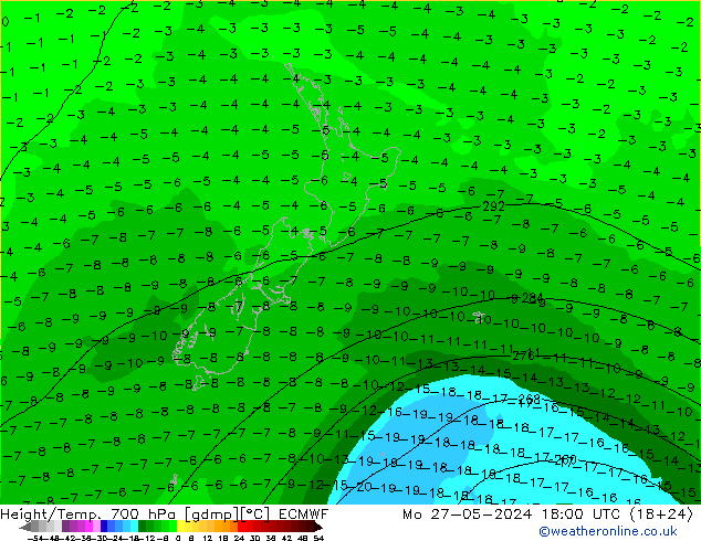 Hoogte/Temp. 700 hPa ECMWF ma 27.05.2024 18 UTC