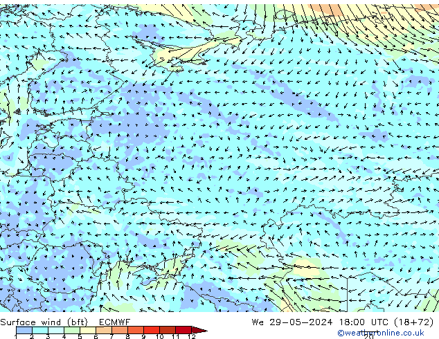 Surface wind (bft) ECMWF St 29.05.2024 18 UTC