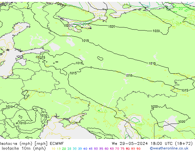 Isotachen (mph) ECMWF wo 29.05.2024 18 UTC