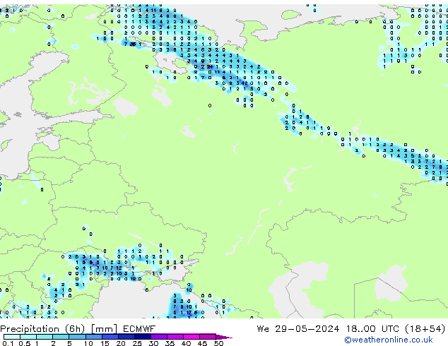 Precipitation (6h) ECMWF St 29.05.2024 00 UTC