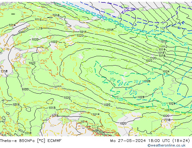 Theta-e 850hPa ECMWF Mo 27.05.2024 18 UTC