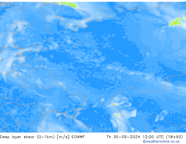 Deep layer shear (0-1km) ECMWF Per 30.05.2024 12 UTC