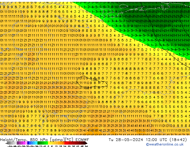 Z500/Rain (+SLP)/Z850 ECMWF mar 28.05.2024 12 UTC